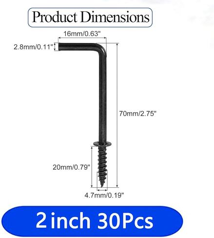 100pcs L-Shaped Hook 7/8 Inch Screw in Ceiling Hooks L Shape Dresser Cup Hooks 7 Shape Right Angle Screws Black Metal Frame Square Bend Hook kit ，for Home/Workplace/Office in Kuwait