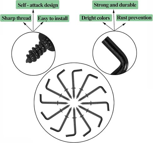 100pcs L-Shaped Hook 7/8 Inch Screw in Ceiling Hooks L Shape Dresser Cup Hooks 7 Shape Right Angle Screws Black Metal Frame Square Bend Hook kit ，for Home/Workplace/Office in Kuwait
