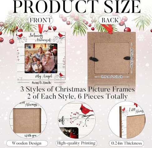 Red Cardinal Christmas Ornaments Wood Picture Frame Memorial Xmas Tree Ornaments When Cardinal Appear Angels are Near I Am Always with You Tree Decorations in Memory of Loved One (Mixed Style, 9 Pcs) in Saudi Arabia