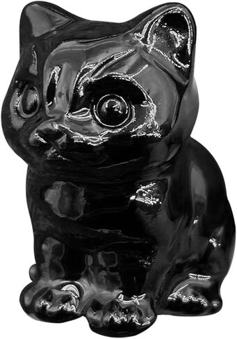 CALIDAKA Black Obsidian Cat Statue Carved Stone Black Cat Figurine Polished Gemstones Glossy Sleeping Cat Statue Healing Crystals Office Room Home Desk Lucky Decoration for Cat Lover (Type B) in Saudi Arabia