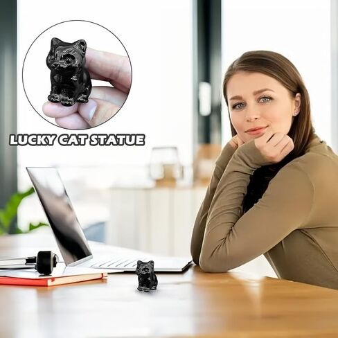 CALIDAKA Black Obsidian Cat Statue Carved Stone Black Cat Figurine Polished Gemstones Glossy Sleeping Cat Statue Healing Crystals Office Room Home Desk Lucky Decoration for Cat Lover (Type B) in Saudi Arabia