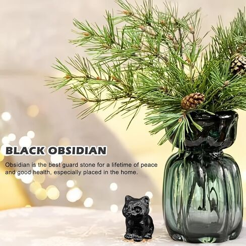 CALIDAKA Black Obsidian Cat Statue Carved Stone Black Cat Figurine Polished Gemstones Glossy Sleeping Cat Statue Healing Crystals Office Room Home Desk Lucky Decoration for Cat Lover (Type B) in Saudi Arabia