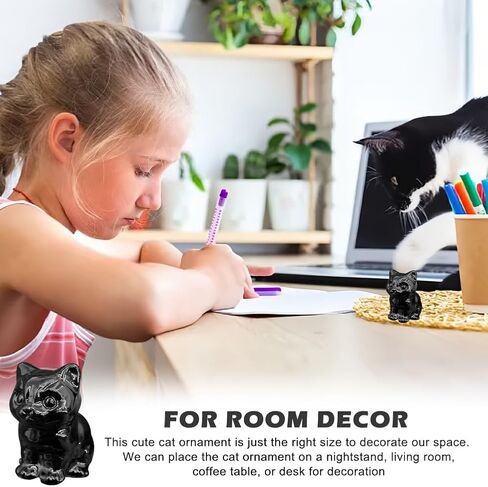 CALIDAKA Black Obsidian Cat Statue Carved Stone Black Cat Figurine Polished Gemstones Glossy Sleeping Cat Statue Healing Crystals Office Room Home Desk Lucky Decoration for Cat Lover (Type B) in Saudi Arabia
