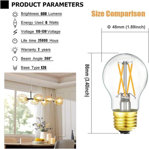 Dimmable E26 led Bulb 6W Equal 60 watt Vintage LED Edison Bulb AC120V A15 LED Bulb for Ceiling Fan Light Bulbs,Appliance Bulb and Refrigerator Light Bulb 600LM Clear Medium 6Pack (Soft white 3000k) in Saudi Arabia
