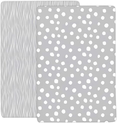 Crib Sheet Set | Toddler Sheet Set 2 Pack 100% Jersey Cotton Grey and White Abstract Stripes and Dots by Ely's & Co in Saudi Arabia