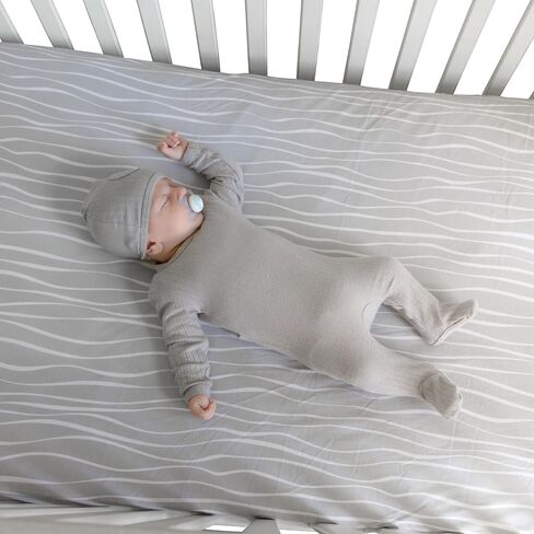 Crib Sheet Set | Toddler Sheet Set 2 Pack 100% Jersey Cotton Grey and White Abstract Stripes and Dots by Ely's & Co in Saudi Arabia