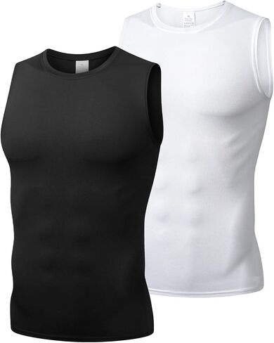 Mens Athletic Compression Shirts Dry Fit Sleeveless Under Shirt Running Workout Muscle Base Layer Tank Tops for Gym in Saudi Arabia