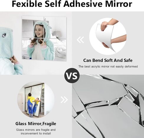 4PCS Wall Mirror Tiles,12x12 Inch Flexible Mirror Sheet,Self Adhesive Self Cuttable Mirror Wall Stickers Non Glass Square Mirrors for Home Wall in Saudi Arabia
