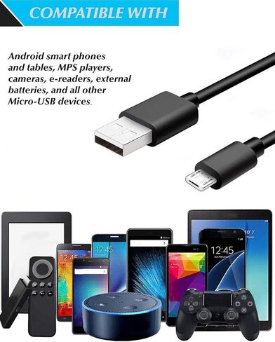 كابل USB إلى Micro USB، 3 عبوات بطول 6 أقدام شحن سريع USB 2.0 A ذكر إلى Micro B سلك شاحن مزامنة لأجهزة Android وSamsung وLG وHTC وMotorola وNokia وMP3 والكاميرا - أبيض in Kuwait