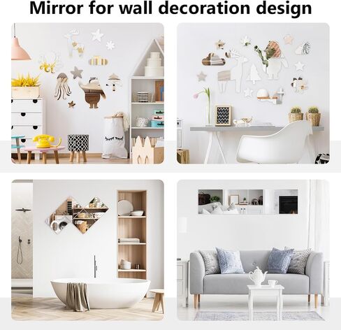 4PCS Wall Mirror Tiles,12x12 Inch Flexible Mirror Sheet,Self Adhesive Self Cuttable Mirror Wall Stickers Non Glass Square Mirrors for Home Wall in Saudi Arabia