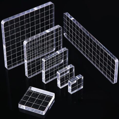 7 Pieces Acrylic Stamp Blocks Set Clear Stamping Blocks Tools with Grid and Grip, Decorative Stamp Blocks for Kids Scrapbooking Crafts Making, DIY Crafts Ornaments in Saudi Arabia