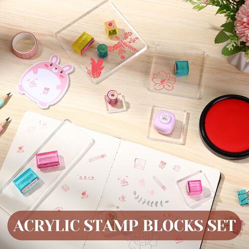7 Pieces Acrylic Stamp Blocks Set Clear Stamping Blocks Tools with Grid and Grip, Decorative Stamp Blocks for Kids Scrapbooking Crafts Making, DIY Crafts Ornaments in Saudi Arabia