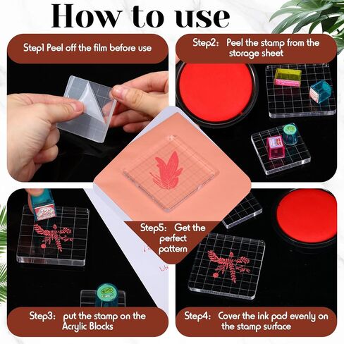 7 Pieces Acrylic Stamp Blocks Set Clear Stamping Blocks Tools with Grid and Grip, Decorative Stamp Blocks for Kids Scrapbooking Crafts Making, DIY Crafts Ornaments in Saudi Arabia