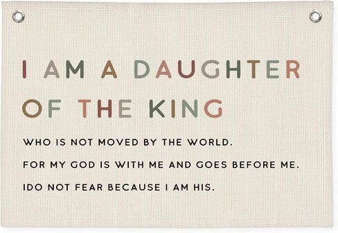 Girl Nursery Decor,I am a Daughter of the King Girl Nursery Canvas Banner, Christian Religious Bible Verse Banner Wall Hanging Banner Flag for Girls Bedroom Playroom in Saudi Arabia