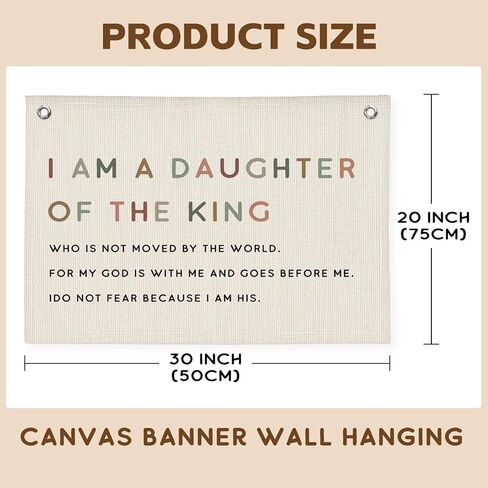 Girl Nursery Decor,I am a Daughter of the King Girl Nursery Canvas Banner, Christian Religious Bible Verse Banner Wall Hanging Banner Flag for Girls Bedroom Playroom in Saudi Arabia