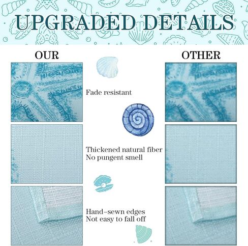 مفرش طاولة على شكل نجم البحر الأزرق، مفرش طاولة القهوة على الشاطئ الساحلي البحري، مفرش خزانة ملابس بحر المحيط للمطبخ، غرفة المعيشة، غرفة الطعام، ديكور حفلات العطلات المنزلية في الهواء الطلق، بطول 33 × 72 بوصة in Kuwait