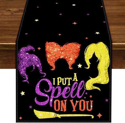 Nepnuser Hocus Pocus I Put A Spell ON You Table Runner Halloween Holiday Party Decoration Kitchen Dining Room Home Decor in Saudi Arabia