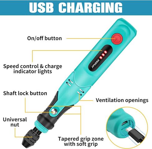 اف بي فيرا قلم نقش 20 واط مع 44 لقمة، اداة نقش كهربائية لاسلكية متعددة الوظائف بمنفذ USB لتصنع بنفسك وتلميع المجوهرات والزجاج والحجر والمعادن والبلاستيك والخشب in Kuwait