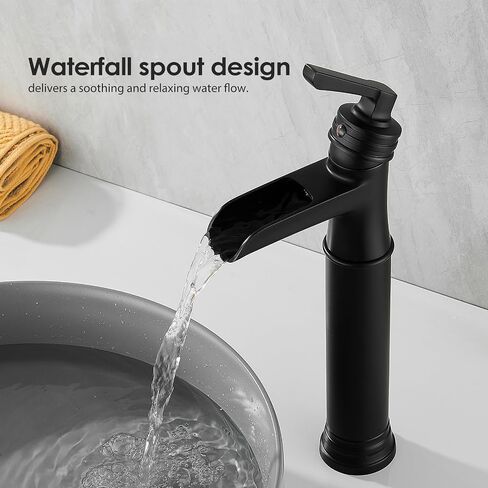 Vessel Sink Bathroom Faucet, Oil Rubbed Bronze Tall Waterfall Bathroom Faucet One Hole, Single Handle Vanity Vessel Faucet, Modern Lavatory Bowl Sink Faucet with Drain in Saudi Arabia