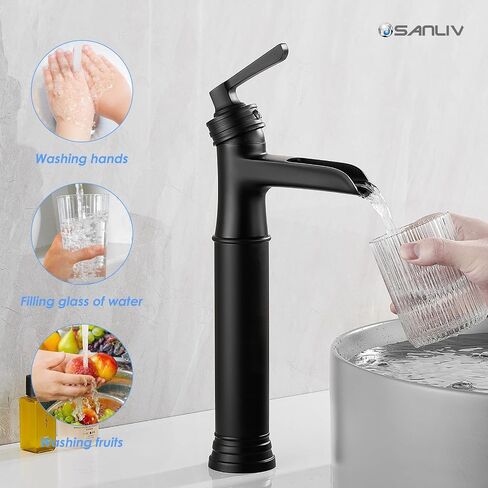 Vessel Sink Bathroom Faucet, Oil Rubbed Bronze Tall Waterfall Bathroom Faucet One Hole, Single Handle Vanity Vessel Faucet, Modern Lavatory Bowl Sink Faucet with Drain in Saudi Arabia