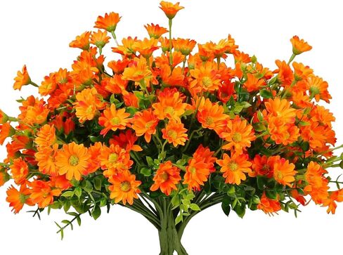 alyptus 8 Bundles Artificial Flowers for Outdoors Faux Mums UV Resistant Plastic Fall Plants Fake Greenery Orange Daisy Bulk for Home Gardenr Window Box Pathway Plante Wedding Decor (Orange) in Saudi Arabia