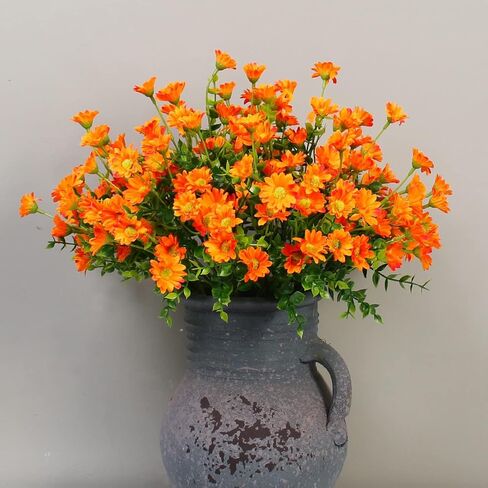 alyptus 8 Bundles Artificial Flowers for Outdoors Faux Mums UV Resistant Plastic Fall Plants Fake Greenery Orange Daisy Bulk for Home Gardenr Window Box Pathway Plante Wedding Decor (Orange) in Saudi Arabia