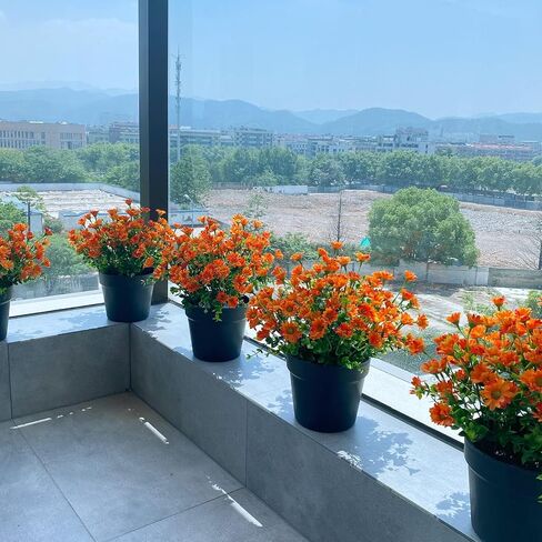 alyptus 8 Bundles Artificial Flowers for Outdoors Faux Mums UV Resistant Plastic Fall Plants Fake Greenery Orange Daisy Bulk for Home Gardenr Window Box Pathway Plante Wedding Decor (Orange) in Saudi Arabia