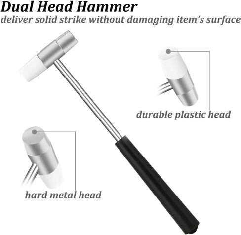Dual Head Small Hammer, 7 Inches, Plastic Head and Metal Head, Black Plastic Grip, Double face Jewelry Mallet, Mini Hammer for Crafts, Watch, Tuning, Woodworking, Toys, DIY, Leather, Instruments in Kuwait