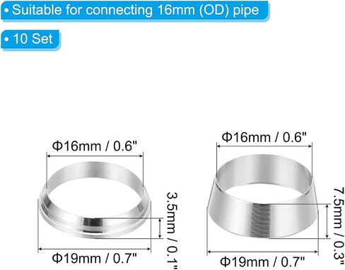 PATIKIL 6mm Tube OD 304 Stainless Steel Compression Tube Fitting Sleeve, 20 Pack Double Ferrule Ring Tubing Fitting Assortment Kit, Silver in Kuwait