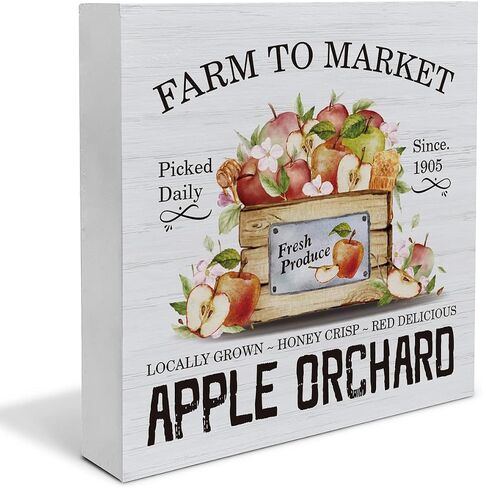 Farmhouse Apples Wood Box Sign Decor Desk Sign Apple Orchard Wooden Box Block Sign Rustic Home Kitchen Shelf Wall Decoration in Saudi Arabia