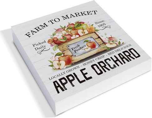 Farmhouse Apples Wood Box Sign Decor Desk Sign Apple Orchard Wooden Box Block Sign Rustic Home Kitchen Shelf Wall Decoration in Saudi Arabia