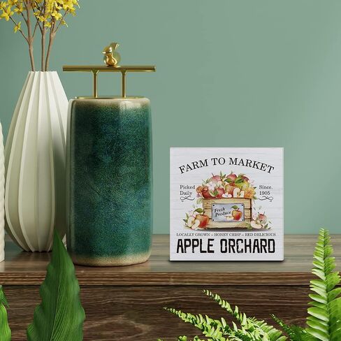 Farmhouse Apples Wood Box Sign Decor Desk Sign Apple Orchard Wooden Box Block Sign Rustic Home Kitchen Shelf Wall Decoration in Saudi Arabia
