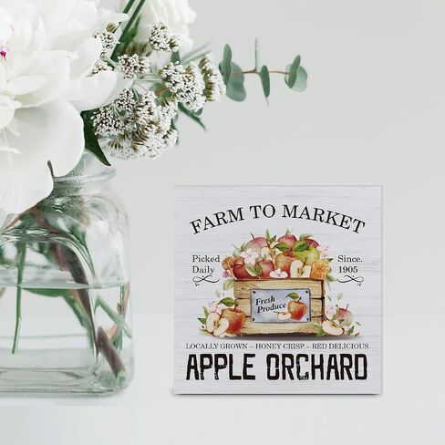 Farmhouse Apples Wood Box Sign Decor Desk Sign Apple Orchard Wooden Box Block Sign Rustic Home Kitchen Shelf Wall Decoration in Saudi Arabia