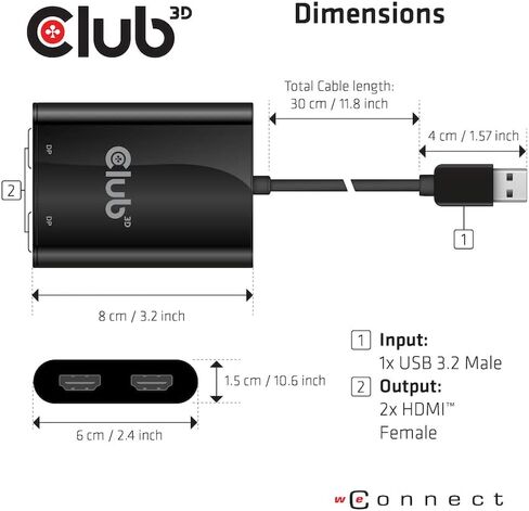 Club3D CSV-1474 USB 3.2 Gen1 Type A to HDMI Dual Monitor 4K60Hz in Saudi Arabia