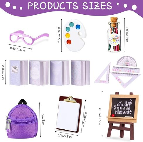 شالينا 14 قطعة من اللوازم المدرسية للدمى الصغيرة لدمية مقاس 11.5 انش، تتضمن شنطة ظهر صغيرة ونظارات وسبورة وكتب صغيرة وورق مشبك وقلم رصاص ومساطر واكسسوارات دمى (تصميم لطيف) in Kuwait