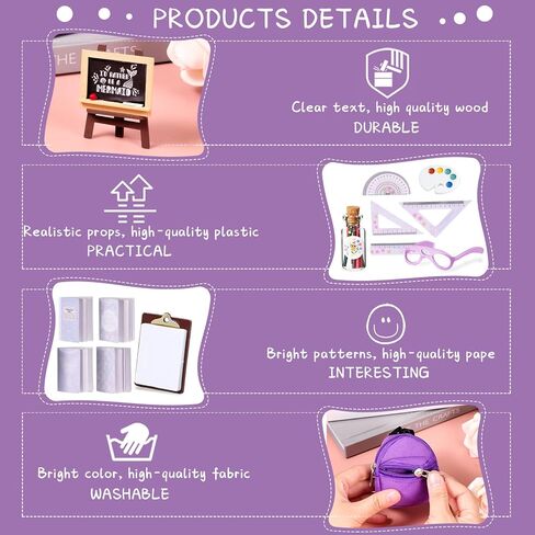 شالينا 14 قطعة من اللوازم المدرسية للدمى الصغيرة لدمية مقاس 11.5 انش، تتضمن شنطة ظهر صغيرة ونظارات وسبورة وكتب صغيرة وورق مشبك وقلم رصاص ومساطر واكسسوارات دمى (تصميم لطيف) in Kuwait