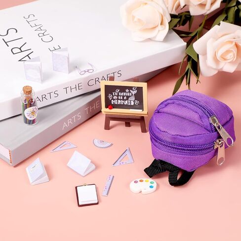 شالينا 14 قطعة من اللوازم المدرسية للدمى الصغيرة لدمية مقاس 11.5 انش، تتضمن شنطة ظهر صغيرة ونظارات وسبورة وكتب صغيرة وورق مشبك وقلم رصاص ومساطر واكسسوارات دمى (تصميم لطيف) in Kuwait