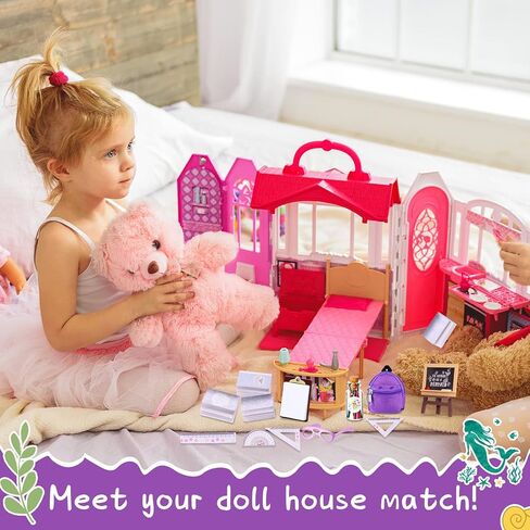 شالينا 14 قطعة من اللوازم المدرسية للدمى الصغيرة لدمية مقاس 11.5 انش، تتضمن شنطة ظهر صغيرة ونظارات وسبورة وكتب صغيرة وورق مشبك وقلم رصاص ومساطر واكسسوارات دمى (تصميم لطيف) in Kuwait