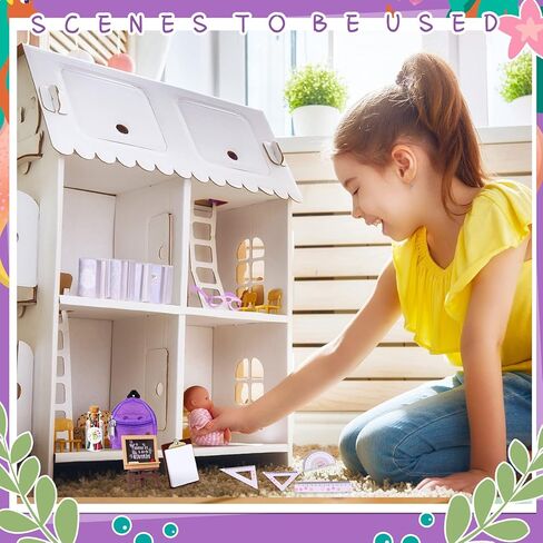 شالينا 14 قطعة من اللوازم المدرسية للدمى الصغيرة لدمية مقاس 11.5 انش، تتضمن شنطة ظهر صغيرة ونظارات وسبورة وكتب صغيرة وورق مشبك وقلم رصاص ومساطر واكسسوارات دمى (تصميم لطيف) in Kuwait