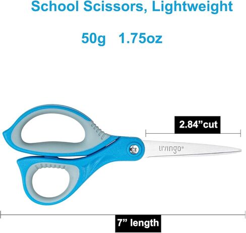 LIVINGO 7" Student Scissors, Sharp Stainless Steel Pointed Tip Blades Shears for Middle School Kids Crafting Project, Comfort Right/Left-handed, Assorted Color, 3 Pack in Kuwait