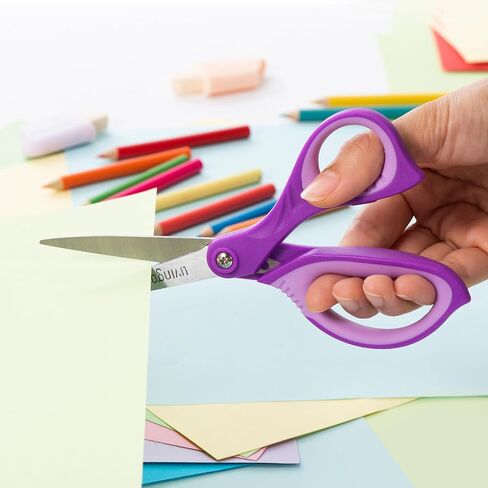 LIVINGO 7" Student Scissors, Sharp Stainless Steel Pointed Tip Blades Shears for Middle School Kids Crafting Project, Comfort Right/Left-handed, Assorted Color, 3 Pack in Kuwait