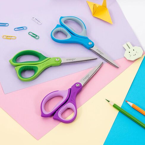 LIVINGO 7" Student Scissors, Sharp Stainless Steel Pointed Tip Blades Shears for Middle School Kids Crafting Project, Comfort Right/Left-handed, Assorted Color, 3 Pack in Kuwait