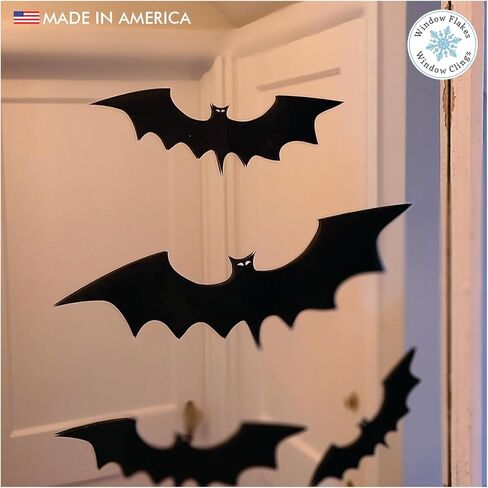 16 x Halloween Bat Window Clings - Halloween Window Clings Bats Vinyl - Window Bats Halloween Decor - Halloween Window Decorations Stickers (16 x Bat Window Clings) in Kuwait