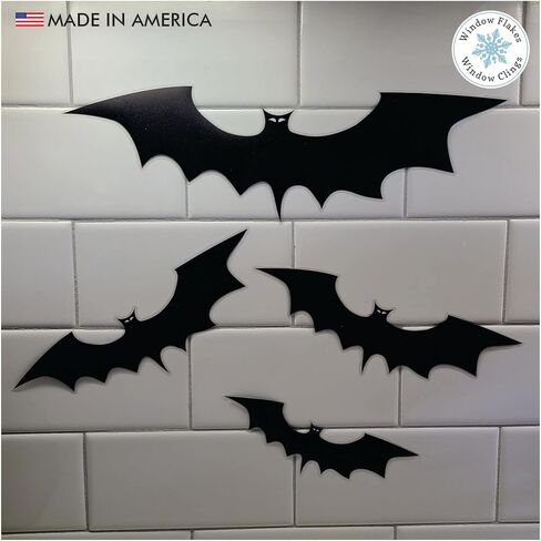 16 x Halloween Bat Window Clings - Halloween Window Clings Bats Vinyl - Window Bats Halloween Decor - Halloween Window Decorations Stickers (16 x Bat Window Clings) in Kuwait