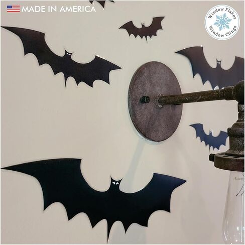 16 x Halloween Bat Window Clings - Halloween Window Clings Bats Vinyl - Window Bats Halloween Decor - Halloween Window Decorations Stickers (16 x Bat Window Clings) in Kuwait