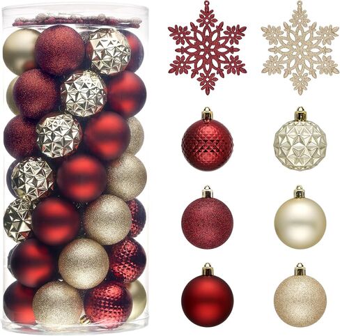 Valery Madelyn Christmas Tree Decorations Ornament Set for Fall Halloween Decor, 50ct Burgundy Red and Gold Shatterproof Christmas Ball Ornaments Bulk, 2.36 Inches Hanging Decor for Xmas Holiday Party in Saudi Arabia