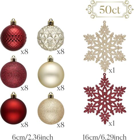 Valery Madelyn Christmas Tree Decorations Ornament Set for Fall Halloween Decor, 50ct Burgundy Red and Gold Shatterproof Christmas Ball Ornaments Bulk, 2.36 Inches Hanging Decor for Xmas Holiday Party in Saudi Arabia