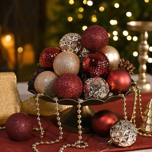 Valery Madelyn Christmas Tree Decorations Ornament Set for Fall Halloween Decor, 50ct Burgundy Red and Gold Shatterproof Christmas Ball Ornaments Bulk, 2.36 Inches Hanging Decor for Xmas Holiday Party in Saudi Arabia