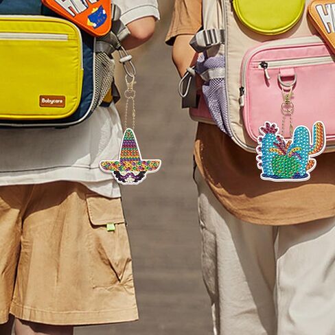 yalkin 12pcs جنوم الماس اللوحة المفاتيح، 5D DIY مجموعات الفن الماس للأطفال والكبار، على شكل خاص الحفر الكامل الماس حلقة رئيسية مجموعة مجموعات قلادة الماس لحقيبة الظهر حقيبة الكتف الملحقات in Kuwait