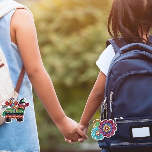 yalkin 12pcs جنوم الماس اللوحة المفاتيح، 5D DIY مجموعات الفن الماس للأطفال والكبار، على شكل خاص الحفر الكامل الماس حلقة رئيسية مجموعة مجموعات قلادة الماس لحقيبة الظهر حقيبة الكتف الملحقات in Kuwait